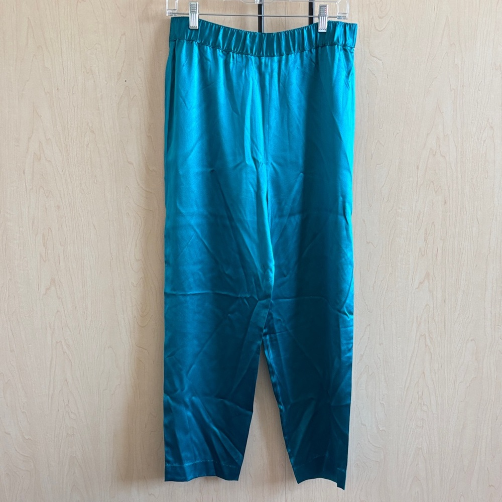 Teal Wide Leg Satin Pants